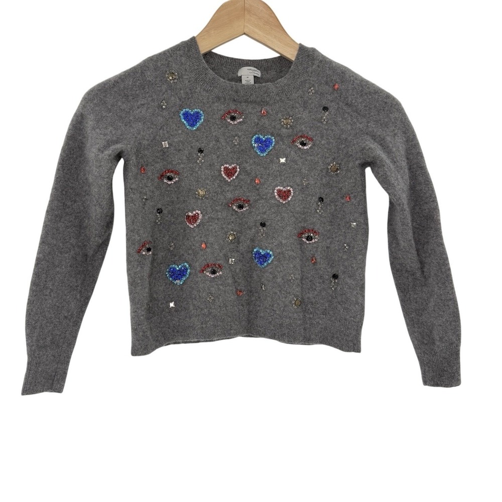 Halogen Kids (Women's) Cashmere‎ Beaded Gray Sweater Sz M See Description Shrunk